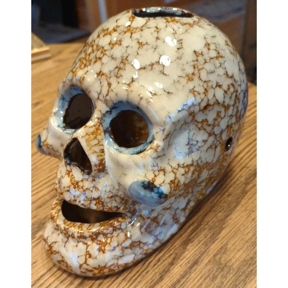 Beautiful Halloween Ceramic Glazed Skull Candle Drip Glaze Skull Art Pottery